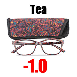 SOOLALA Floral Printed Myopia Glasses Prescription Women Computer Optical Frames -0.5 -0.75 -1.0 -1.5 -2.0 -2.5 -3.0 -3.5 -4.0