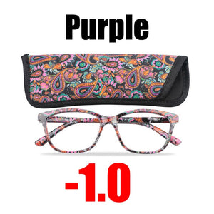 SOOLALA Floral Printed Myopia Glasses Prescription Women Computer Optical Frames -0.5 -0.75 -1.0 -1.5 -2.0 -2.5 -3.0 -3.5 -4.0