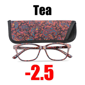 SOOLALA Floral Printed Myopia Glasses Prescription Women Computer Optical Frames -0.5 -0.75 -1.0 -1.5 -2.0 -2.5 -3.0 -3.5 -4.0