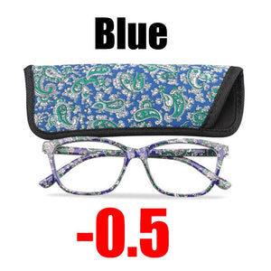 SOOLALA Floral Printed Myopia Glasses Prescription Women Computer Optical Frames -0.5 -0.75 -1.0 -1.5 -2.0 -2.5 -3.0 -3.5 -4.0