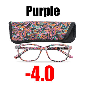 SOOLALA Floral Printed Myopia Glasses Prescription Women Computer Optical Frames -0.5 -0.75 -1.0 -1.5 -2.0 -2.5 -3.0 -3.5 -4.0