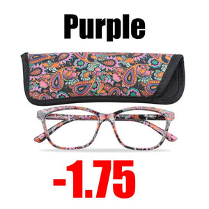 SOOLALA Floral Printed Myopia Glasses Prescription Women Computer Optical Frames -0.5 -0.75 -1.0 -1.5 -2.0 -2.5 -3.0 -3.5 -4.0