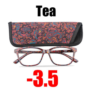 SOOLALA Floral Printed Myopia Glasses Prescription Women Computer Optical Frames -0.5 -0.75 -1.0 -1.5 -2.0 -2.5 -3.0 -3.5 -4.0