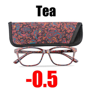 SOOLALA Floral Printed Myopia Glasses Prescription Women Computer Optical Frames -0.5 -0.75 -1.0 -1.5 -2.0 -2.5 -3.0 -3.5 -4.0