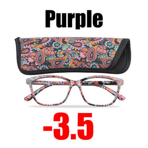 SOOLALA Floral Printed Myopia Glasses Prescription Women Computer Optical Frames -0.5 -0.75 -1.0 -1.5 -2.0 -2.5 -3.0 -3.5 -4.0