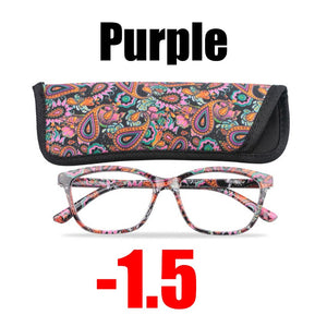 SOOLALA Floral Printed Myopia Glasses Prescription Women Computer Optical Frames -0.5 -0.75 -1.0 -1.5 -2.0 -2.5 -3.0 -3.5 -4.0