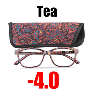 SOOLALA Floral Printed Myopia Glasses Prescription Women Computer Optical Frames -0.5 -0.75 -1.0 -1.5 -2.0 -2.5 -3.0 -3.5 -4.0