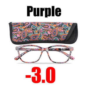 SOOLALA Floral Printed Myopia Glasses Prescription Women Computer Optical Frames -0.5 -0.75 -1.0 -1.5 -2.0 -2.5 -3.0 -3.5 -4.0
