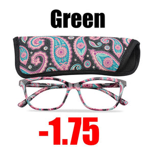 SOOLALA Floral Printed Myopia Glasses Prescription Women Computer Optical Frames -0.5 -0.75 -1.0 -1.5 -2.0 -2.5 -3.0 -3.5 -4.0