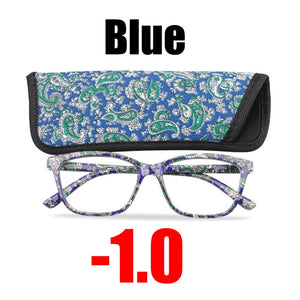 SOOLALA Floral Printed Myopia Glasses Prescription Women Computer Optical Frames -0.5 -0.75 -1.0 -1.5 -2.0 -2.5 -3.0 -3.5 -4.0