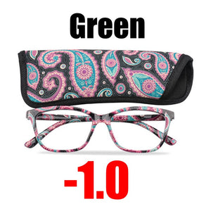 SOOLALA Floral Printed Myopia Glasses Prescription Women Computer Optical Frames -0.5 -0.75 -1.0 -1.5 -2.0 -2.5 -3.0 -3.5 -4.0