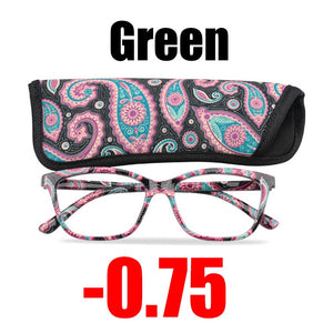 SOOLALA Floral Printed Myopia Glasses Prescription Women Computer Optical Frames -0.5 -0.75 -1.0 -1.5 -2.0 -2.5 -3.0 -3.5 -4.0