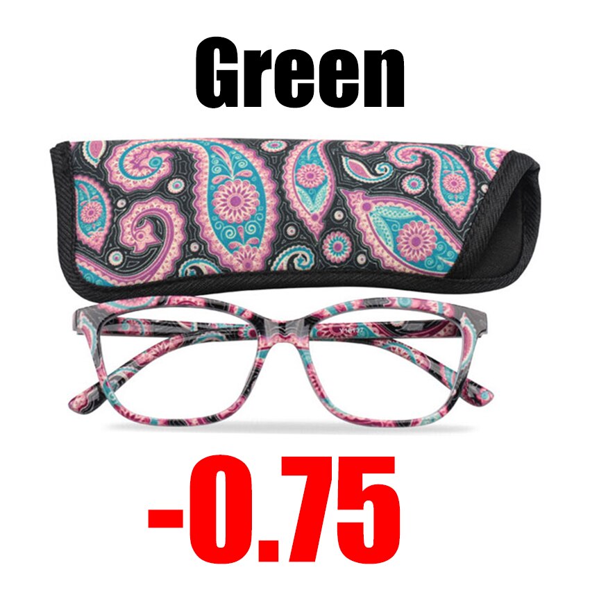 SOOLALA Floral Printed Myopia Glasses Prescription Women Computer Optical Frames -0.5 -0.75 -1.0 -1.5 -2.0 -2.5 -3.0 -3.5 -4.0