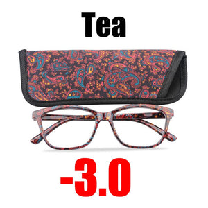 SOOLALA Floral Printed Myopia Glasses Prescription Women Computer Optical Frames -0.5 -0.75 -1.0 -1.5 -2.0 -2.5 -3.0 -3.5 -4.0