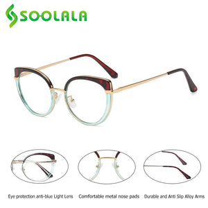 SOOLALA Optic Glasses Frame Woman Sping Hinged Cat Eye Anti Blue Light Glasses Prescription Transparent Computer Eyewear
