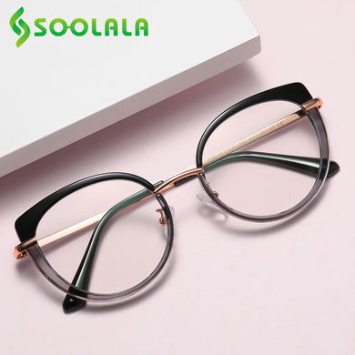 SOOLALA Optic Glasses Frame Woman Sping Hinged Cat Eye Anti Blue Light Glasses Prescription Transparent Computer Eyewear