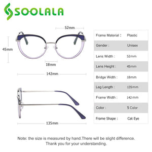 SOOLALA Optic Glasses Frame Woman Sping Hinged Cat Eye Anti Blue Light Glasses Prescription Transparent Computer Eyewear