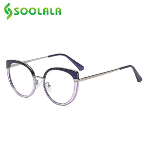 SOOLALA Optic Glasses Frame Woman Sping Hinged Cat Eye Anti Blue Light Glasses Prescription Transparent Computer Eyewear