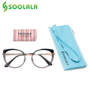 SOOLALA Optic Glasses Frame Woman Sping Hinged Cat Eye Anti Blue Light Glasses Prescription Transparent Computer Eyewear
