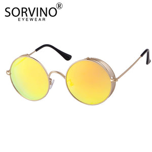 SORVINO Retro Womens Mens Round Sunglasses 2023  Brand Designer Steampunk Goggles Mirror Circle Sun Glasses UV Oculos P408