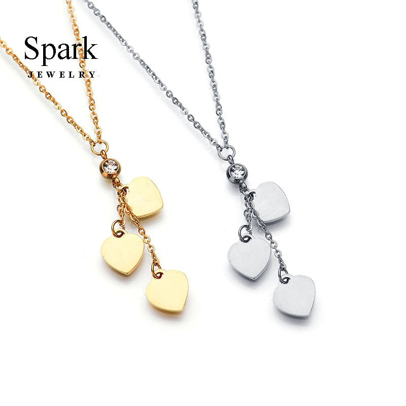 SPARK Jewelry Lovely Women Heart Pendant Necklace Stainless Steel 3 Colors Crystal Heart Charm Necklace for Female Gift Bijoux
