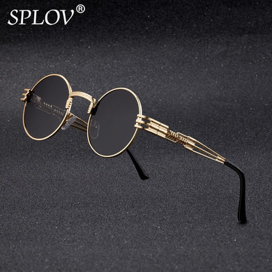 SPLOV   Retro Steampunk Round Metal Sunglasses for Men and Women Double Spring Leg Colorful Eyewear UV400