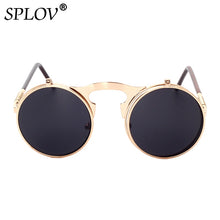 Load image into Gallery viewer, SPLOV Round Steampunk Sunglasses Men Women Vintage Brand Designer Metal Sun Glasses Retro Flip Punk Glasses Gafas De Sol