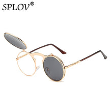 Load image into Gallery viewer, SPLOV Round Steampunk Sunglasses Men Women Vintage Brand Designer Metal Sun Glasses Retro Flip Punk Glasses Gafas De Sol