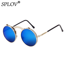Load image into Gallery viewer, SPLOV Round Steampunk Sunglasses Men Women Vintage Brand Designer Metal Sun Glasses Retro Flip Punk Glasses Gafas De Sol