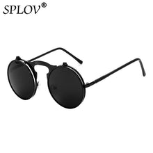 Load image into Gallery viewer, SPLOV Round Steampunk Sunglasses Men Women Vintage Brand Designer Metal Sun Glasses Retro Flip Punk Glasses Gafas De Sol