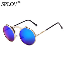 Load image into Gallery viewer, SPLOV Round Steampunk Sunglasses Men Women Vintage Brand Designer Metal Sun Glasses Retro Flip Punk Glasses Gafas De Sol