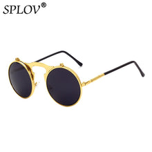 Load image into Gallery viewer, SPLOV Round Steampunk Sunglasses Men Women Vintage Brand Designer Metal Sun Glasses Retro Flip Punk Glasses Gafas De Sol