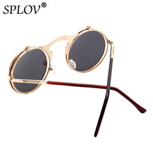 Load image into Gallery viewer, SPLOV Round Steampunk Sunglasses Men Women Vintage Brand Designer Metal Sun Glasses Retro Flip Punk Glasses Gafas De Sol