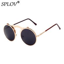 Load image into Gallery viewer, SPLOV Round Steampunk Sunglasses Men Women Vintage Brand Designer Metal Sun Glasses Retro Flip Punk Glasses Gafas De Sol