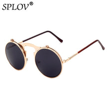 Load image into Gallery viewer, SPLOV Round Steampunk Sunglasses Men Women Vintage Brand Designer Metal Sun Glasses Retro Flip Punk Glasses Gafas De Sol