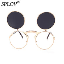 Load image into Gallery viewer, SPLOV Round Steampunk Sunglasses Men Women Vintage Brand Designer Metal Sun Glasses Retro Flip Punk Glasses Gafas De Sol