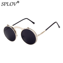 Load image into Gallery viewer, SPLOV Round Steampunk Sunglasses Men Women Vintage Brand Designer Metal Sun Glasses Retro Flip Punk Glasses Gafas De Sol