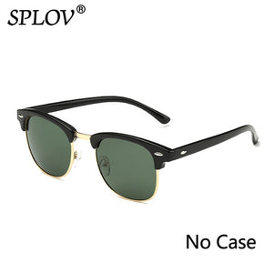 SPLOV Semi Rimless Polarized Sunglasses Men Women Vintage Metal Sun Glasses Classic Half Frame Driving Eyewear Oculos De Sol
