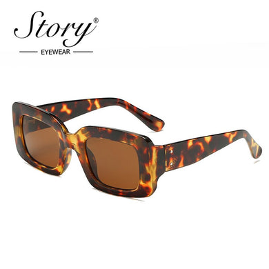 STORY 2023 Vintage Retro Small Square Sunglasses Brand Designer Leopard Frame Rectangular Sun Glasses Women UV400 Shades