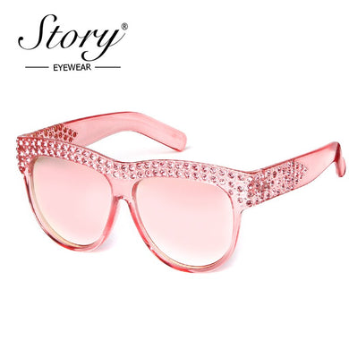 STORY One Piece Len Sunglasses For Women Transparent Rhinestone Glasses Pink Black  Oversized Sun Glasses Female