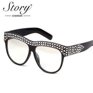 STORY One Piece Len Sunglasses For Women Transparent Rhinestone Glasses Pink Black  Oversized Sun Glasses Female