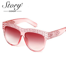Load image into Gallery viewer, STORY One Piece Len Sunglasses For Women Transparent Rhinestone Glasses Pink Black  Oversized Sun Glasses Female