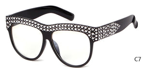 STORY One Piece Len Sunglasses For Women Transparent Rhinestone Glasses Pink Black  Oversized Sun Glasses Female
