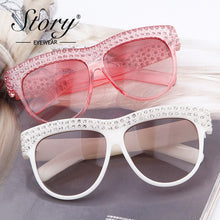 Load image into Gallery viewer, STORY One Piece Len Sunglasses For Women Transparent Rhinestone Glasses Pink Black  Oversized Sun Glasses Female