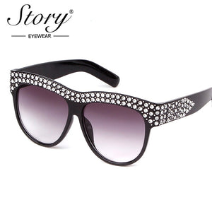 STORY One Piece Len Sunglasses For Women Transparent Rhinestone Glasses Pink Black  Oversized Sun Glasses Female