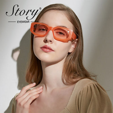 STORY Trendy Candy Color Polygon Sunglasses Women Men 2023 Brand Design Vintage Orange Small Square Sun Glasses S77201H