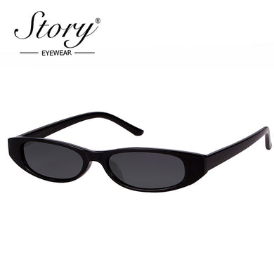 STORY Vintage Retro Small Cat Eye Sunglasses 2023 Sexy Skinny Slim Frame Ovall Sun Glasses Eyewear Black Femal Glasses UV400