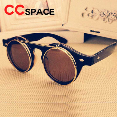 SU089-9535 Steampunk Sunglasses Style Retro Flip Circular Double Metal Sun Glasses Double Lens Vintage Uv400