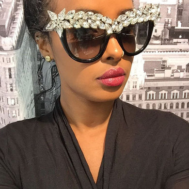 SU171 Oversized Crystal Decoration Women Sunglasses Cat Eye Queen Style UV400 Vintage  Colored Diamonds Eyewear