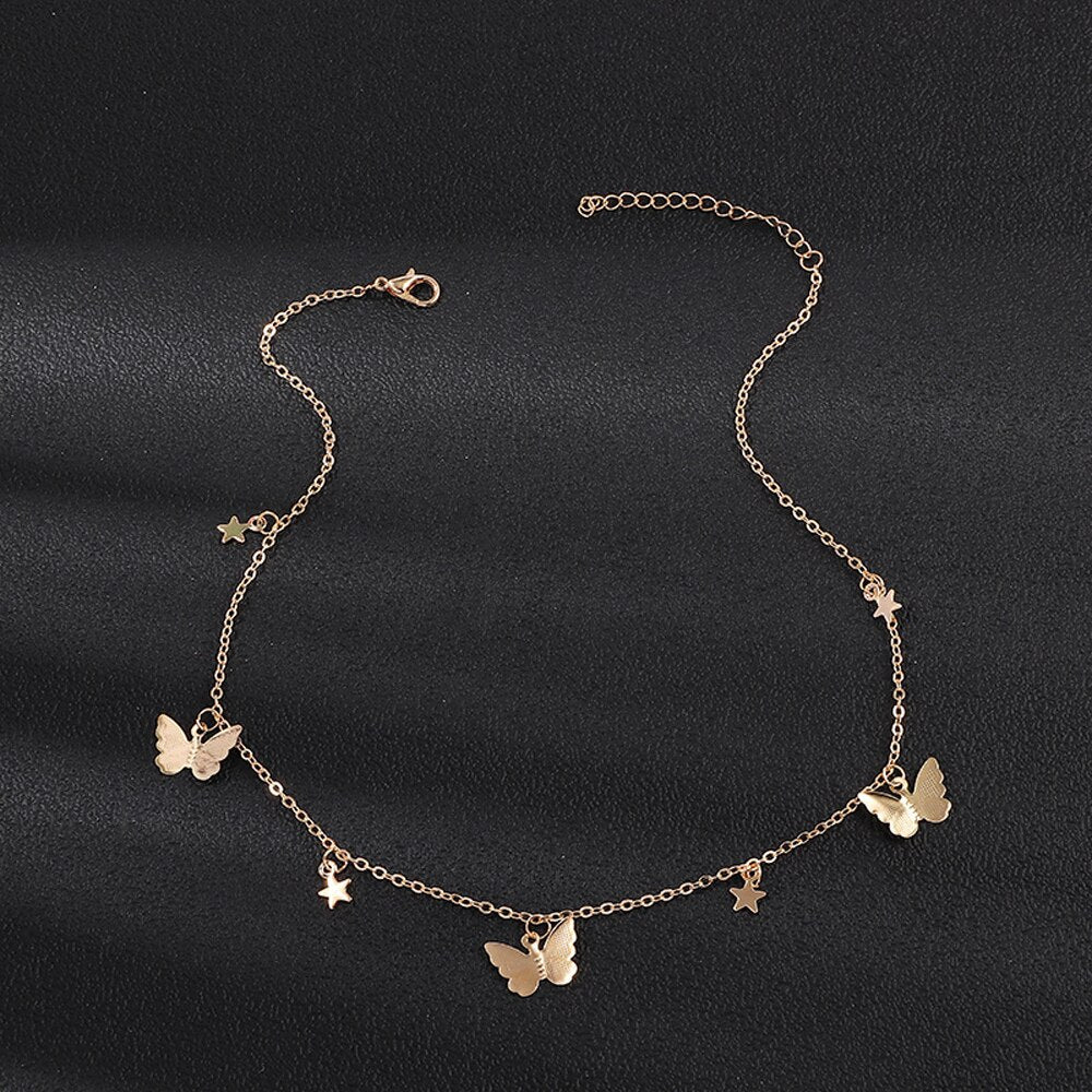 New Fashion Small Animal Butterfly Stars Chain Necklaces Gold Silver Color Clavicle Chain Necklaces For Women Jewelry